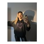 Violon Siyah Kapüşonlu Gothic Heart Kalp Parıltılı Taşlı Unisex 3 İplik Şardonlu Kışlık Sweatshirt