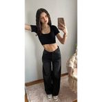 Violon Siyah Wide Leg Baggy Jean Kadın Düğme Fermuar Kapamalı Günlük Model
