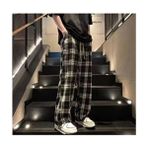 Violon Unisex Pijama Eşofman Altı Pamuklu Kare Ekose Desenli Uzun Paça Günlük Stil - Siyah