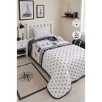 Vionel Home %100 Pamuk Kapitone Yatak Örtüsü Tek Kişilik | Gemici Desenli 160x220 Cm + 1 Adet Yastık Kılıfı Lacivert