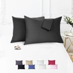Vionel Home%100 Pamuk Çizgili Saten Yastık Kılıfı | 50 x 70 cm 2'li | Paket (Siyah)