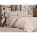 Vionetta Pamuk Saten Açık Bej Çizgili Otel Serisi Lastikli Çarşaflı Çift Kişilik Nevresim Takımı - 200 x 220 cm - Krem