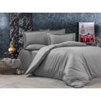 Vionetta Pamuk Saten Koyu Gri Çizgili Otel Serisi Lastikli Çarşaflı Tek Kişilik Nevresim Takımı - 160 x 225 cm