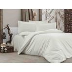 Vionetta Pamuk Saten Krem Çizgili Otel Serisi Lastikli Çarşaflı Çift Kişilik Nevresim Takımı - Açık Krem - 200 x 225 cm
