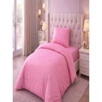Vionetta Pamuk Saten Pembe Çizgili Otel Serisi Lastikli Çarşaflı Tek Kişilik Nevresim Takımı - 160 x 220 cm - Açık Pembe