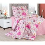 Vionetta Pamuklu Kız Desenli Lady Lastikli Çarşaflı 2 Yastıklı Tek Kişilik Çocuk Nevresim Takımı - Pembe - 160 x 220 cm