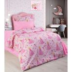 Vionetta Pamuklu Prenses Kız Desenli Lastikli Çarşaflı 2 Yastıklı Çocuk Tek Kişilik Nevresim Takımı - Pembe - 160 x 220 cm