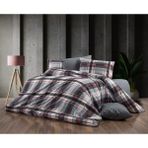 Vionetta Pamuklu Ranforce Ekose Siyah Lastikli Çarşaflı 4 Yastıklı Çift Kişilik Nevresim Nevresim Takımı - Siyah - Kırmızı - 200 x 225 cm