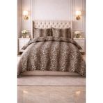 Vionetta Pamuklu Ranforce Leopar Lastikli Çarşaflı 4 Yastıklı Çift Kişilik Nevresim Takımı - Kahve - 200 x 220 cm