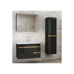 Viosen 80+35 Siyah Gold Komple Mdf Seramik Lavabolu Banyo Dolabı Demonte Değil