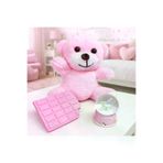 viouge Nrl-K-1153 Pembe Peluş Ayıcık Kar Küresi Ve Pembe Çikolata Not Defteri