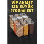 Vip Ahmet Sude Seri 12 Li 1700 ml Vakumlu Saklama Kabı Seti