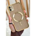 Vip Case Apple iPhone 12 Kamera Korumalı Parlak Simli Magsafe Destekli Modern Shimmer Kılıf - Gold