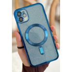 Vip Case Apple iPhone 12 Kamera Korumalı Parlak Simli Magsafe Destekli Modern Shimmer Kılıf - Mavi