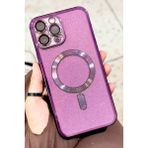 Vip Case Apple iPhone 13 Pro Max Kamera Korumalı Parlak Simli Magsafe Destekli Modern Shimmer Kılıf - Mor