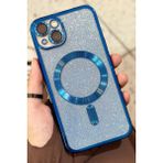 Vip Case Apple iPhone 14 Kamera Korumalı Parlak Simli Magsafe Destekli Modern Shimmer Kılıf - Mavi