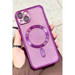 Vip Case Apple iPhone 14 Kamera Korumalı Parlak Simli Magsafe Destekli Modern Shimmer Kılıf - Mor