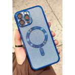 Vip Case Apple iPhone 14 Pro Max Kamera Korumalı Parlak Simli Magsafe Destekli Modern Shimmer Kılıf - Mavi