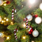 Vıp Deluxe 6 Adet Baston Süs 13 Cm Parlak Simli Kırmızı Yılbaşı Ağacı Süsleri Noel Ağacı Süsleri Vitrin