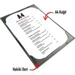VİP GİFT Deri Menü Kabı Yemek Menüsü Restaurant Cafe Otel Menü A4 Siyah - Tekli - Renkli