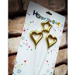 VIP GOLD HEART CANDLE 2 ADET METALİK GOLD KALPLİ PASTA MUMU 1 ADET YILDIZ MUM KALPLİ DOĞUM GÜNÜ MUMU
