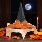 Vıp Halloween Hat Tüllü Turuncu Siyah Cadılar Bayramı Şapkası Cadılar Bayramı Kostüm Aksesuarları - Standart - Turuncu - Siyah