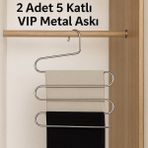 Vip Home Concept 5 Bölmeli Metal Elbise Askısı 2 Adet Giysi Pantolon Eşarp Fular Kıyafet Askısı Vıp
