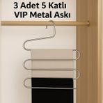Vip Home Concept 5 Bölmeli Metal Elbise Askısı 3 Adet Giysi Pantolon Eşarp Fular Kıyafet Askısı Vıp