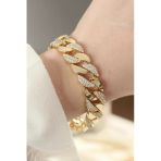Vip Seri Pirinç Zirkon Taşlı Gold Renk Gurmet Bileklik 5886