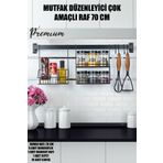 Vipgross Mutfak Düzenleyici Çok Amaçlı 70 cm Raf (6 Baharatlık-1 Stant-1 Retro Sepet-10 Kanca)