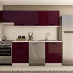Visas Concept 240 Cm Nurdan Hazır Mutfak Dolabı Aspiratör Modüllü Parlak Mürdüm(Tezgah Dahil)