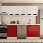 Visas Concept 260 Cm Ebru Hazır Mutfak Dolabı Aspiratör Modüllü Parlak Beyaz Ve Kırmızı(Tezgah Dahil)
