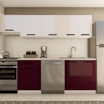 Visas Concept 260 Cm Gülbahar Hazır Mutfak Dolabı Aspiratör Modüllü Parlak Beyaz Ve Mürdüm(Tezgah Dahil)