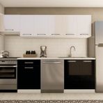 Visas Concept 260 Cm Sema Hazır Mutfak Dolabı Aspiratör Modüllü Parlak Beyaz Ve Siyah(Tezgah Dahil)