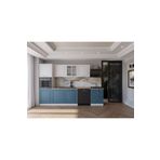 visasconcept 300 Cm Mdf Gövde Membran Kapak Üç Çekmeceli Zakkum Hazır Mutfak - Mavi - Beyaz (TEZGAH DAHİL)