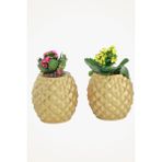 Viselia Büyük Dekoratif Saksı Altın Çiçek Saksısı 2 Adet 1 Boy Ananas Model