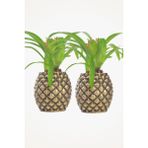 Viselia Büyük Dekoratif Saksı Çiçek Saksısı 2 Adet 1 Boy Ananas - Siyah - Altın