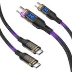 VisionSync MacBook Pro, lPhone15/15Pro/15ProMax, Samsung Galaxy S23+/S23Ultra/S22, 100 ft 2 Paket, Siyah için 140W 100W Hızlı Şarj ile Uyumlu LED Ekranlı 240W USB C - USB C Şeffaf Kablo
