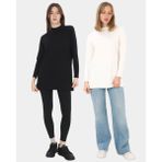 Viskon Dik Yaka Tunik 2'li Satış-Siyah-Krem - 4XL - Siyah - Beyaz