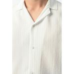 Viskon Dikey Çizgili Rahat Kalıp Erkek Gömlek - Beyaz - XL
