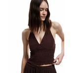Viskon Halter Yaka Boyundan Bağlamalı Kolsuz Gipeli Crop Bluz