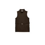 Viskon Karışımlı Kemerli Dik Yaka Kolsuz Bluz
