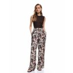 Viskon Keten Karışımlı Floral Desenli Geniş Paça Pantolon