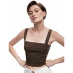 Viskon Kumaş Kare Yaka Kalın Askılı Crop Bluz