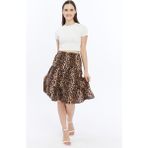 Viskon Kumaş Midi Boy Kadın Leopar Şort Etek - Çok Renkli - 48