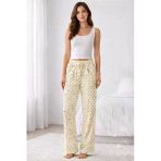Viskon Pamuklu Kadın Açık Sarı Desenli Pijama Pantolon - Mg010 - Mudanis