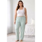 Viskon Pamuklu Kadın Büyük Beden Açık Gri Desenli Pijama Pantolon - Mgb008 - Mudanis