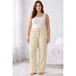 Viskon Pamuklu Kadın Büyük Beden Açık Sarı Desenli Pijama Pantolon - MGB010 - Mudanis - Çok Renkli