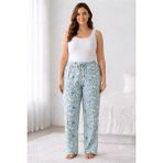 Viskon Pamuklu Kadın Büyük Beden Deniz Mavisi Desenli Pijama Pantolon - MGB012 - Mudanis - Çok Renkli