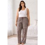 Viskon Pamuklu Kadın Büyük Beden Gri Desenli Pijama Pantolon - Brf011 -